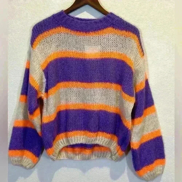 NWT Bellerina Women’s M Neon Stripe Mohair Sweater Colorblock Comfy Cozy‎ - Picture 1 of 11